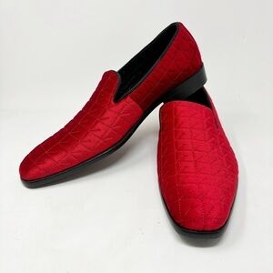 AMALI Men’s Red Quilted Velvet Fabric Smoking Tuxedo Slip On Loafers Size 12